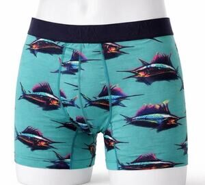 Saxx DropTemp Boxer Briefs Men Small Teal Fish Print Ballpark Pouch NWT